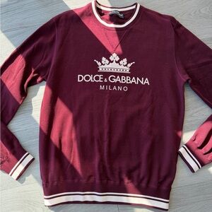 Dolce & Gabbana Men's Burgundy Crewneck with White Logo